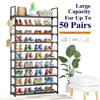 10-Tier Shoe Rack Organizer – Freestanding Shoe Storage Shelf with Side Handles for Entryway & Closet