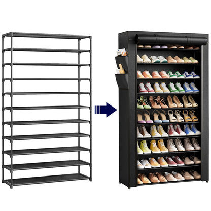 10-Tier Shoe Rack Organizer – Freestanding Shoe Storage Shelf with Side Handles for Entryway & Closet