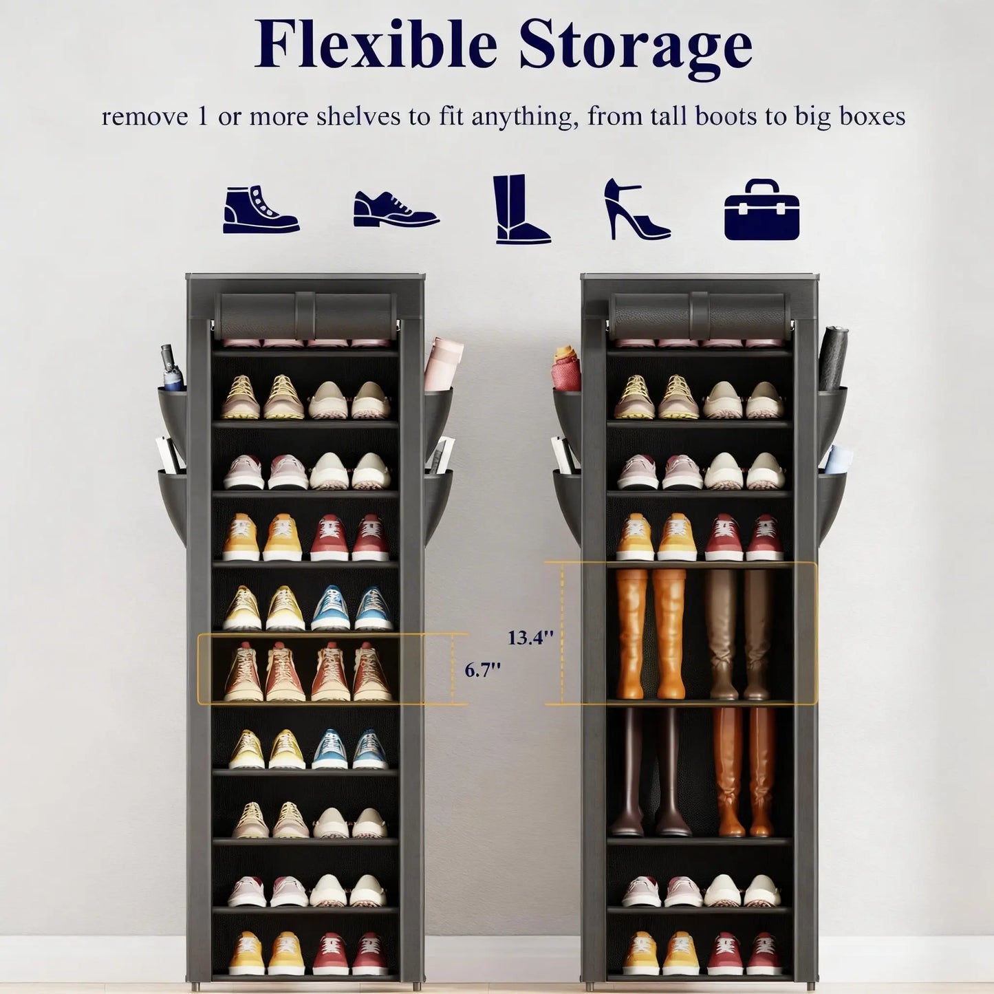 10-Tier Shoe Rack Organizer – Freestanding Shoe Storage Shelf with Side Handles for Entryway & Closet