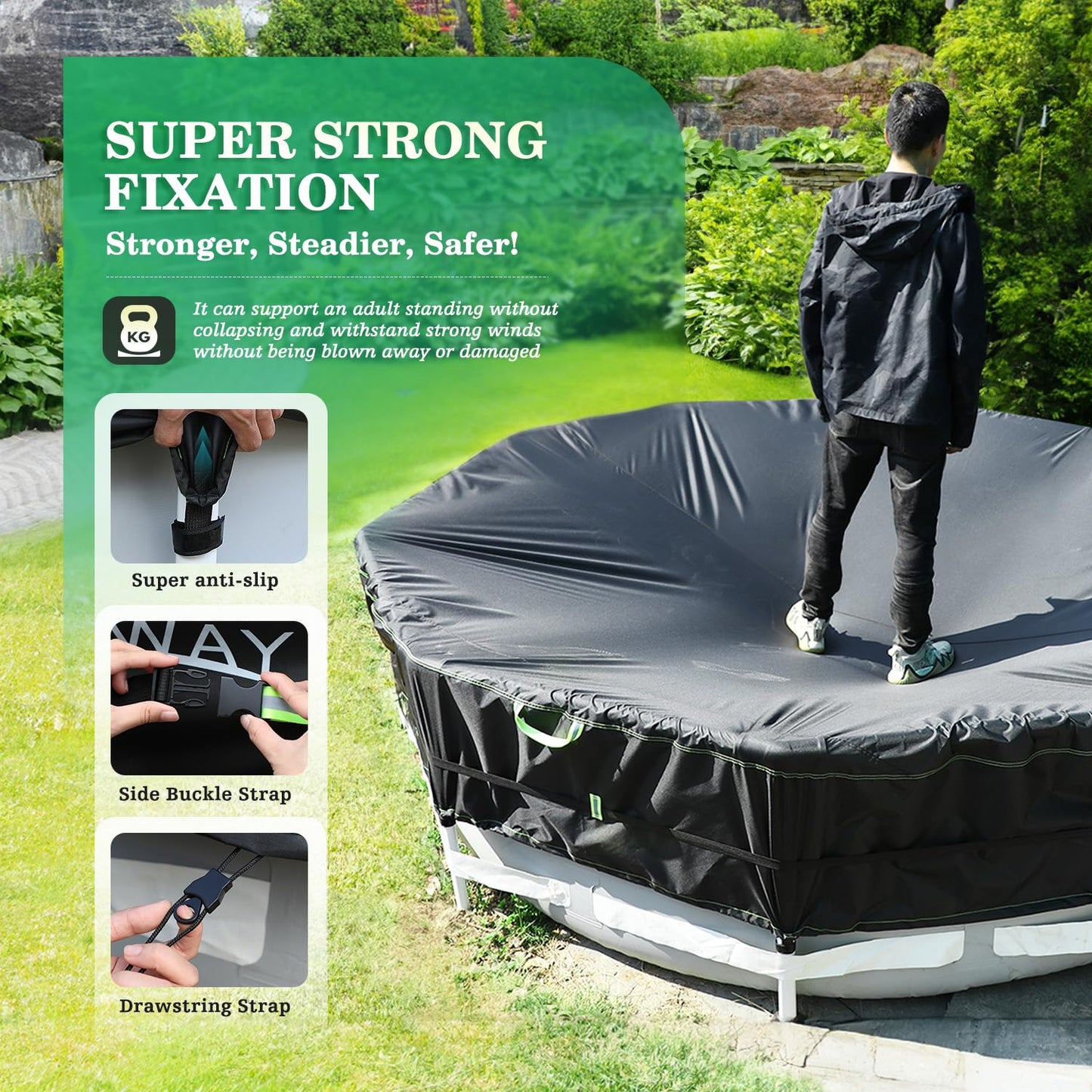 24FT Round Winter Pool Cover – Heavy Duty 500D Above Ground Pool Cover with Windproof Straps, Tear & UV Resistant