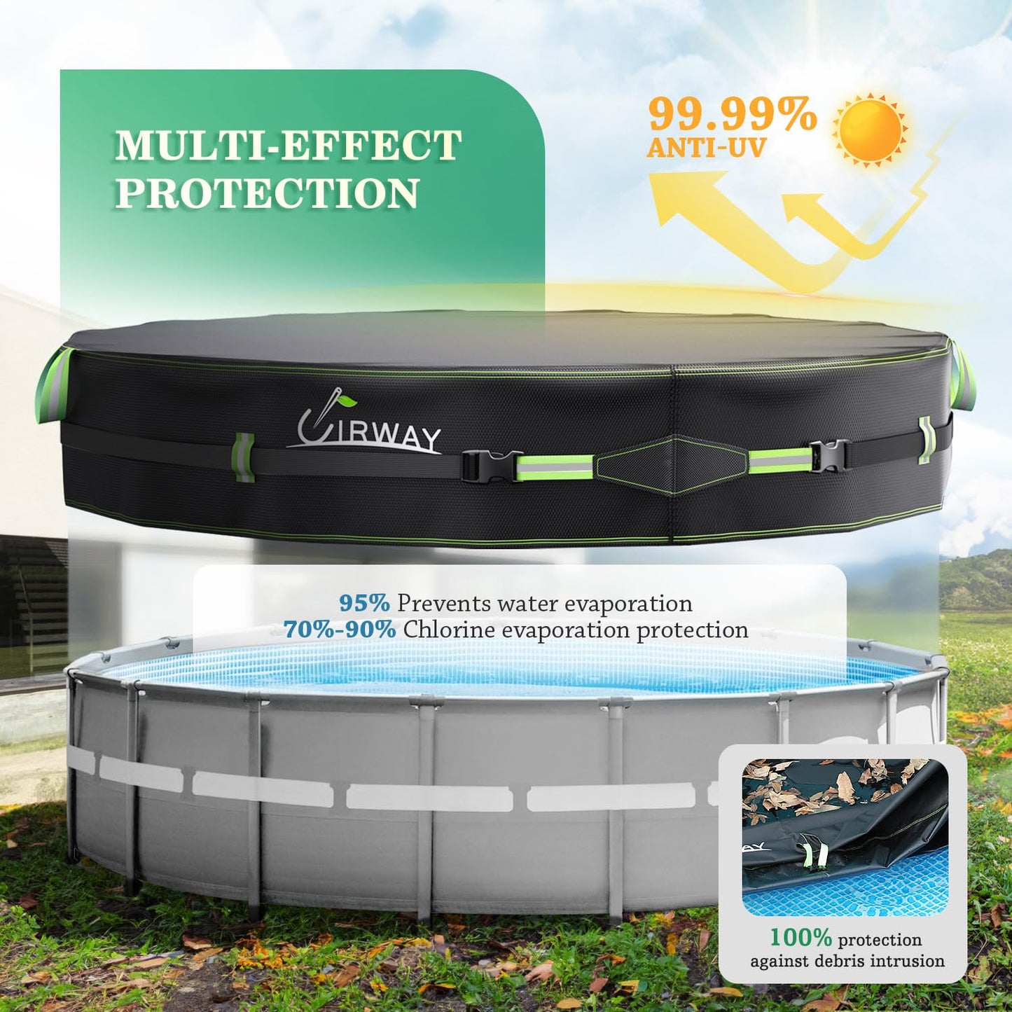 24FT Round Winter Pool Cover – Heavy Duty 500D Above Ground Pool Cover with Windproof Straps, Tear & UV Resistant
