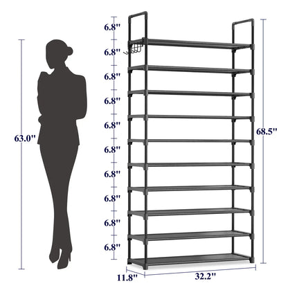 10-Tier Shoe Rack Organizer – Freestanding Shoe Storage Shelf with Side Handles for Entryway & Closet