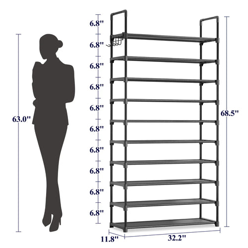 10-Tier Shoe Rack Organizer – Freestanding Shoe Storage Shelf with Side Handles for Entryway & Closet