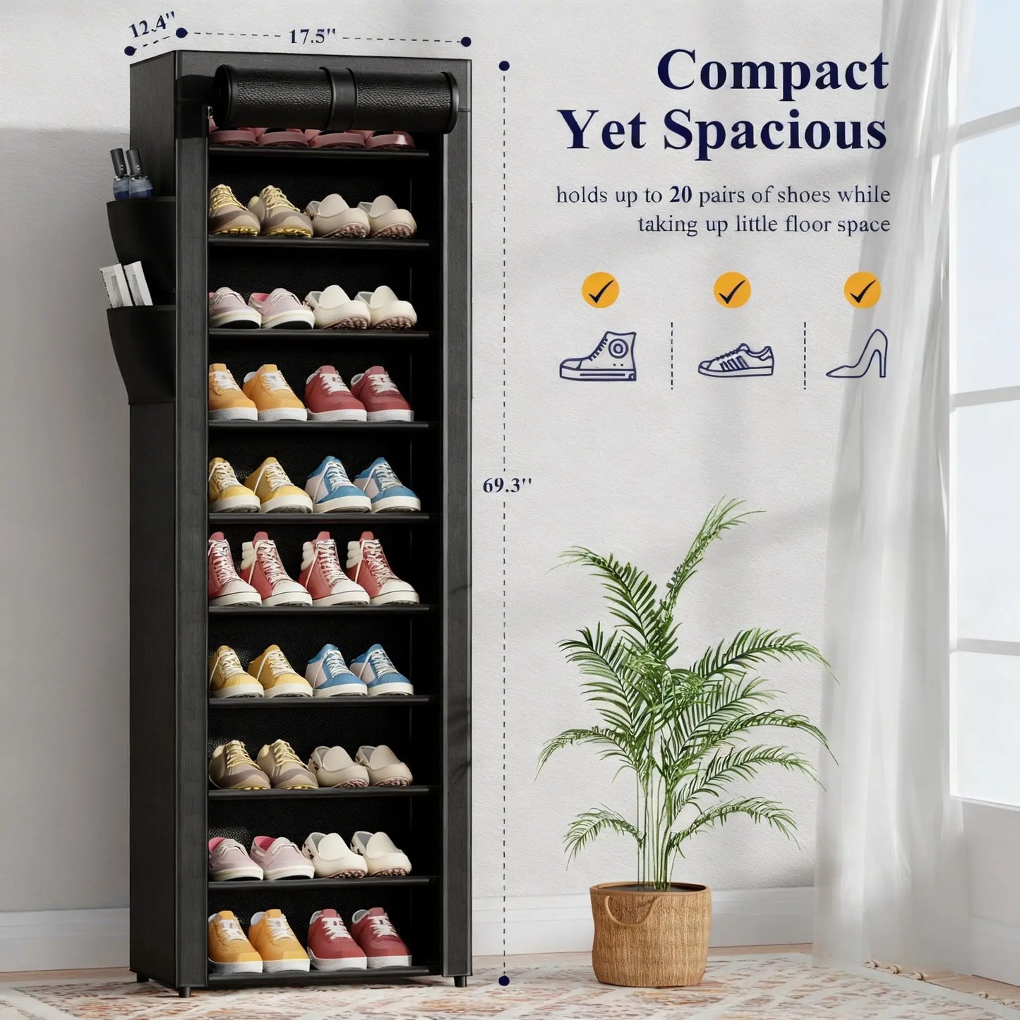 10-Tier Shoe Rack Organizer – Freestanding Shoe Storage Shelf with Side Handles for Entryway & Closet