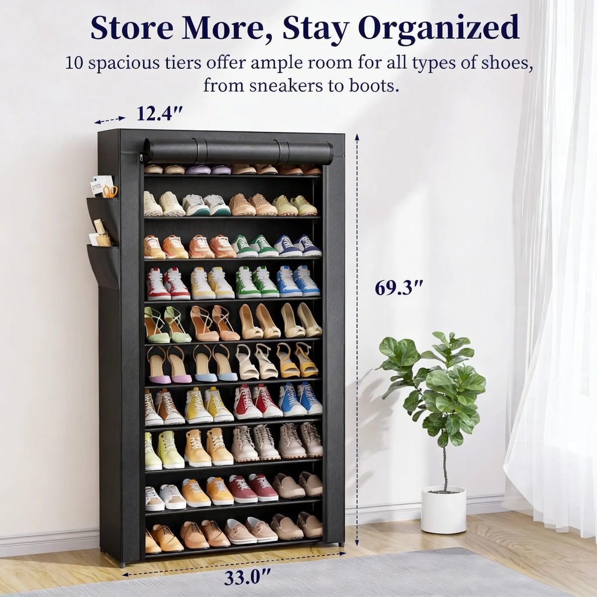 10-Tier Shoe Rack Organizer – Freestanding Shoe Storage Shelf with Side Handles for Entryway & Closet