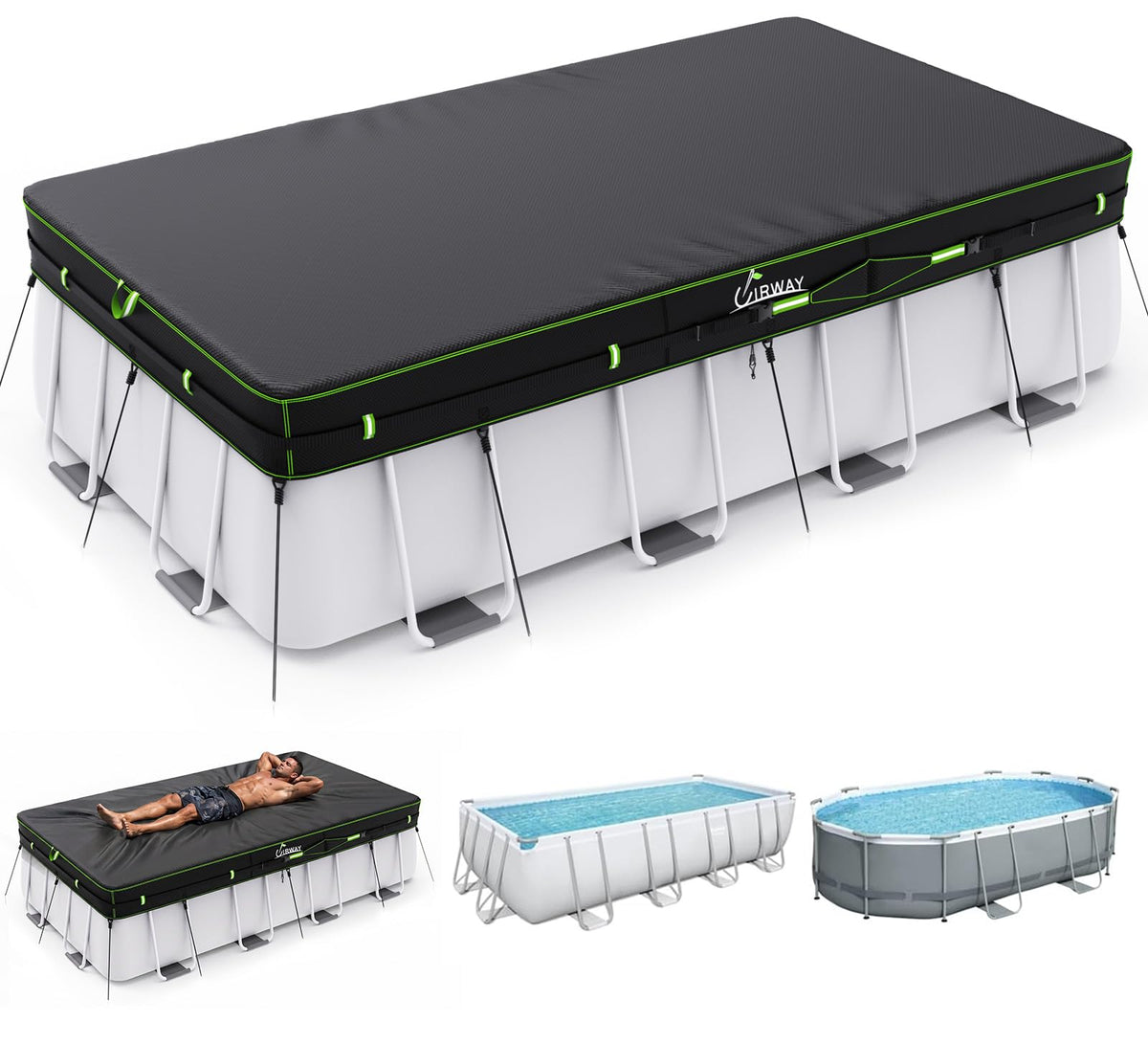 24FT Round Winter Pool Cover – Heavy Duty 500D Above Ground Pool Cover with Windproof Straps, Tear & UV Resistant