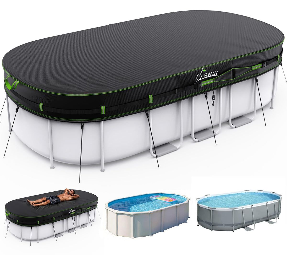 24FT Round Winter Pool Cover – Heavy Duty 500D Above Ground Pool Cover with Windproof Straps, Tear & UV Resistant